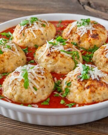 Bowl of Turkey meatballs with tomato sauce